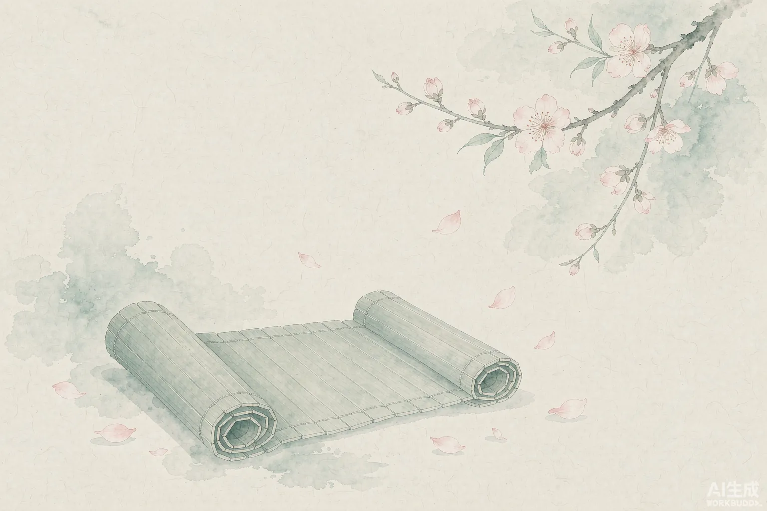 诗经取名 桃花与竹简水墨插画