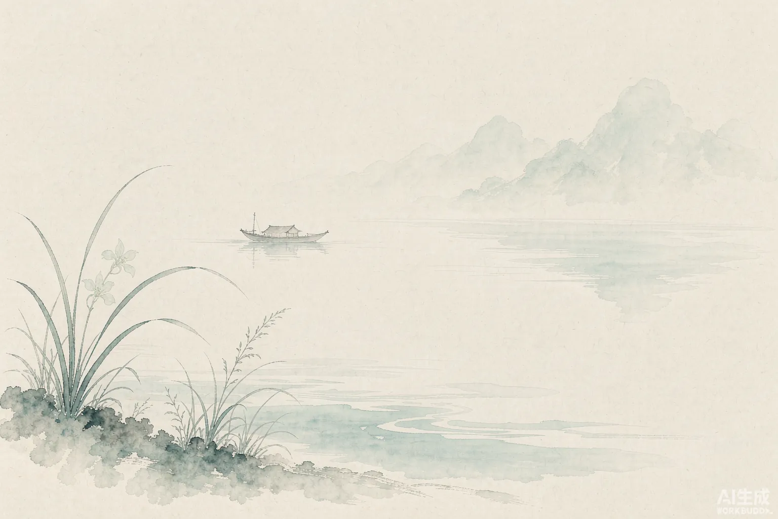 楚辞起名 江水兰草水墨插画