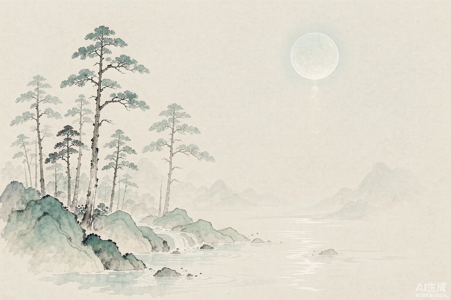 唐诗宋词取名 松林明月水墨插画